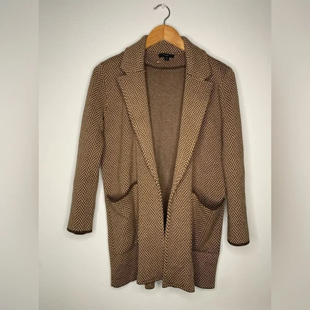 J. Crew Herringbone Blazer in Brown and Cream